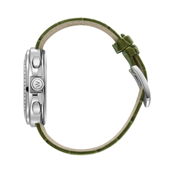 Men's JBW Coast Stainless Steel Chronograph Watch with Green Dial and Green Leather Strap (Model: J6415D)