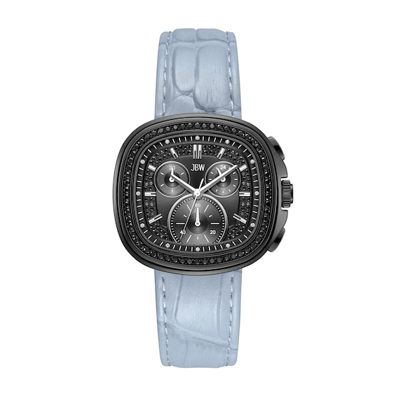 Men's JBW Coast Black IP Stainless Steel Chronograph Watch with Black Dial and Light Blue Leather Strap (Model: J6415E)
