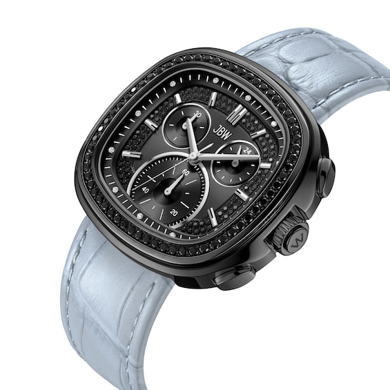 Men's JBW Coast Black IP Stainless Steel Chronograph Watch with Black Dial and Light Blue Leather Strap (Model: J6415E)
