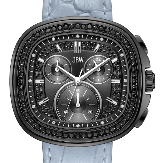 Men's JBW Coast Black IP Stainless Steel Chronograph Watch with Black Dial and Light Blue Leather Strap (Model: J6415E)