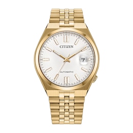 Men's Citizen Tsuyosa 60 Gold-Tone IP Stainless Steel Watch with Silver-White Dial (Model: NK0022-50A)