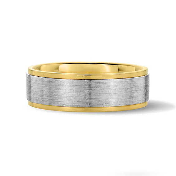 7.0mm Engravable Brushed Wedding Band in Sterling Silver and 10K Gold