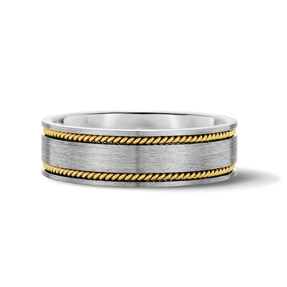 8.0mm Engravable Double Rope Twist Wedding Band in Sterling Silver and 10K Gold