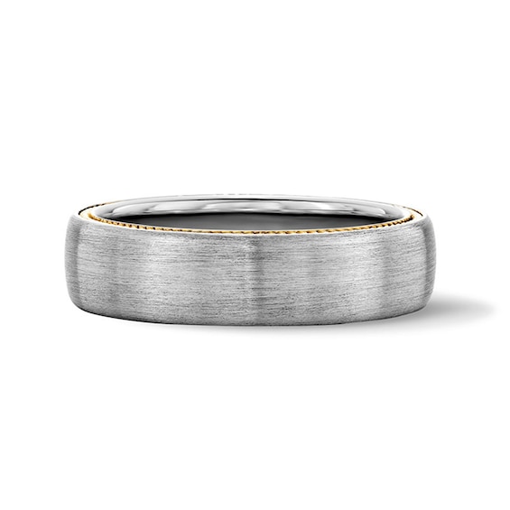 6.0mm Engravable Brushed Wedding Band in Sterling Silver and 10K Gold