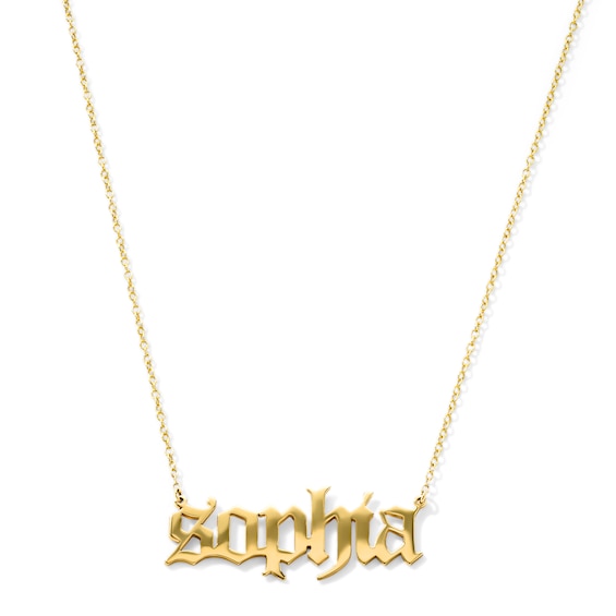 Gothic Font Name Necklace in 10K or 14K White, Yellow, or Rose Gold - 18"