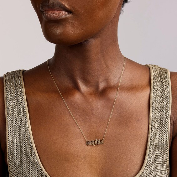 Gothic Font Name Necklace in 10K or 14K White, Yellow, or Rose Gold - 18"
