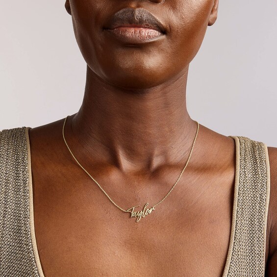 Handwriting Script Name Necklace in 10K or 14K White, Yellow, or Rose Gold (1 Name) - 18"