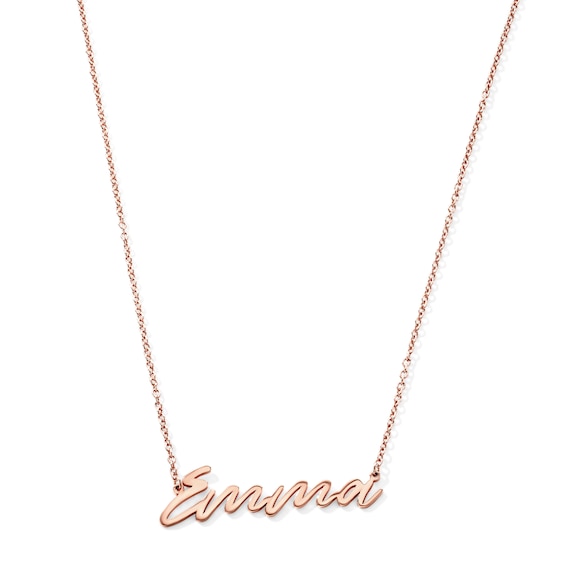 Handwriting Script Name Necklace in Sterling Silver with 10K Yellow or 10K Rose Gold Plate (1 Name) - 18"