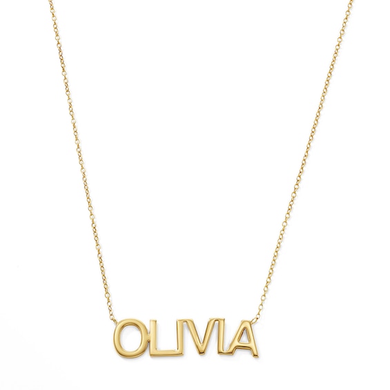 Block Letter Name Necklace in 10K or 14K White, Yellow, or Rose Gold (1 Name) - 18"