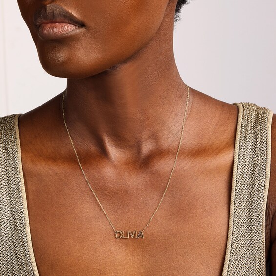 Block Letter Name Necklace in 10K or 14K White, Yellow, or Rose Gold (1 Name) - 18"