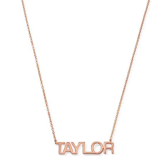 Block Letter Name Necklace in Sterling Silver with 14K Yellow or 14K Rose Gold Plate (1 Name) - 18"