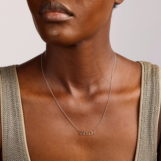 Block Letter Name Necklace in Sterling Silver with 14K Yellow or 14K Rose Gold Plate (1 Name) - 18"
