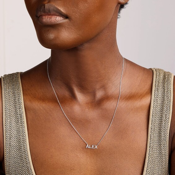 Block Letter Name Necklace in Sterling Silver (1 Name) - 18"