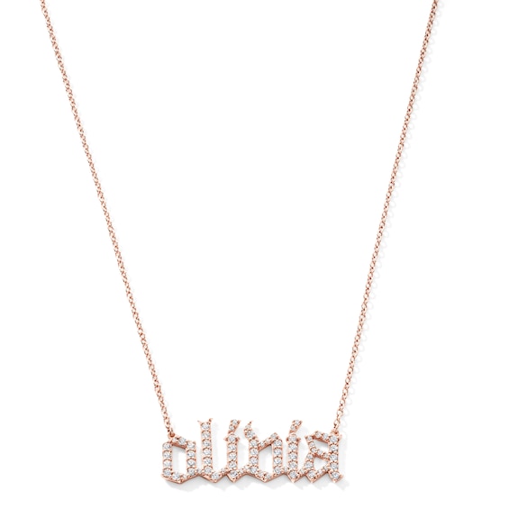 3/8 CT. T.w. Lab-Grown Diamond Gothic Font Name Necklace in Sterling Silver with 10K Gold Plate (F/Vs2) - 1 Name