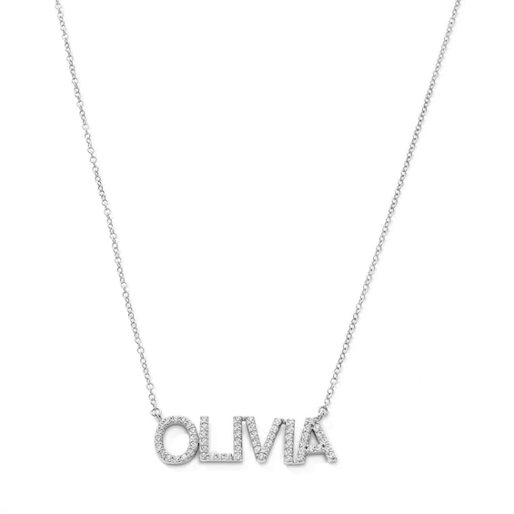 1/3 CT. T.w. Lab-Grown Diamond Block Letter Name Necklace in Sterling Silver (F/Vs2) - 1 Name