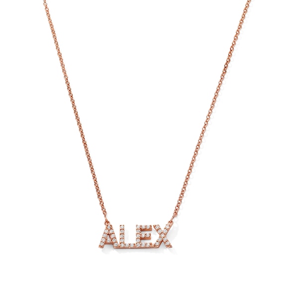 1/3 CT. T.w. Lab-Grown Diamond Block Letter Name Necklace in 10K or 14K White, Yellow, or Rose Gold (H/Si) - 1 Name
