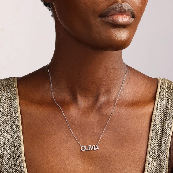 1/3 CT. T.w. Lab-Grown Diamond Block Letter Name Necklace in Sterling Silver (H/Si) - 1 Name