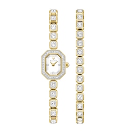 Ladies' Bulova Crystal Quartz Gold-Tone Stainless Steel Watch and Tennis Bracelet Set (Model: 98X145)