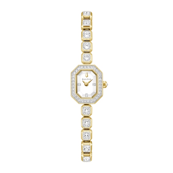 Ladies' Bulova Crystal Quartz Gold-Tone Stainless Steel Watch and Tennis Bracelet Set (Model: 98X145)