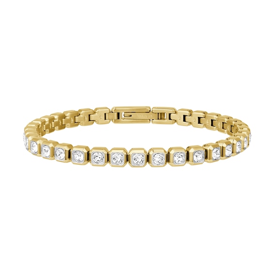 Ladies' Bulova Crystal Quartz Gold-Tone Stainless Steel Watch and Tennis Bracelet Set (Model: 98X145)