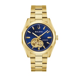 Men's Bulova Surveyor Automatic Gold-Tone IP Stainless Steel Watch with Blue Dial (Model: 97A203)