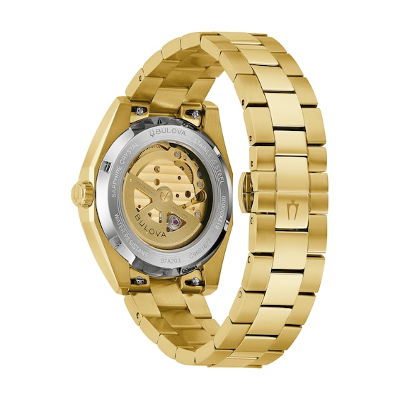 Men's Bulova Surveyor Automatic Gold-Tone IP Stainless Steel Watch with Blue Dial (Model: 97A203)