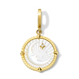 Mother of Pearl and Lab-Grown Diamond Accent Moon and Star Necklace Charm in Sterling Silver with 18K Gold Plate