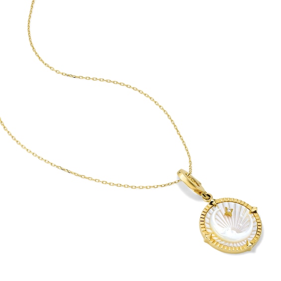 Mother of Pearl and Lab-Grown Diamond Accent Moon and Star Necklace Charm in Sterling Silver with 18K Gold Plate