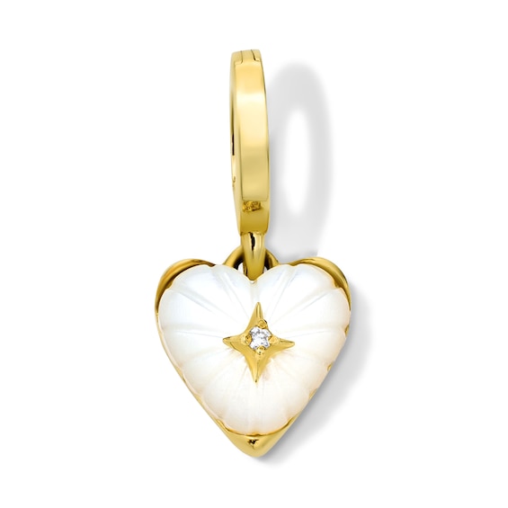 Mother of Pearl and Lab-Grown Diamond Accent Heart Necklace Charm in Sterling Silver with 18K Gold Plate