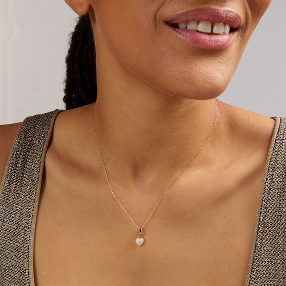 Mother of Pearl and Lab-Grown Diamond Accent Heart Necklace Charm in Sterling Silver with 18K Gold Plate