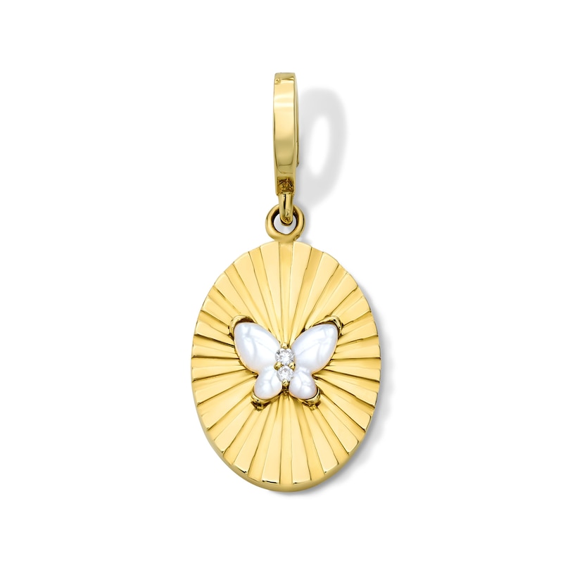 Main Image 1 of Mother of Pearl and Lab-Grown Diamond Accent Butterfly Necklace Charm in Sterling Silver with 18K Gold Plate