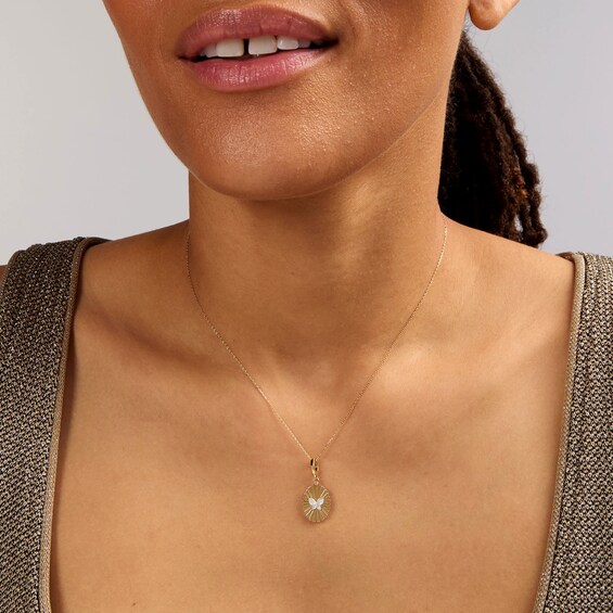 Mother of Pearl and Lab-Grown Diamond Accent Butterfly Necklace Charm in Sterling Silver with 18K Gold Plate