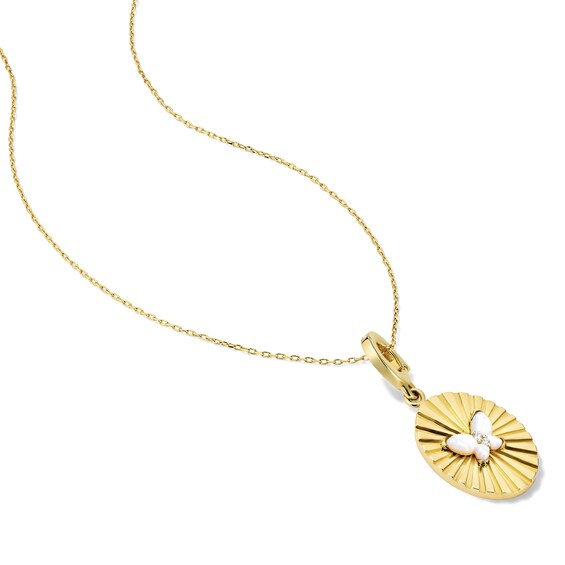Mother of Pearl and Lab-Grown Diamond Accent Butterfly Necklace Charm in Sterling Silver with 18K Gold Plate