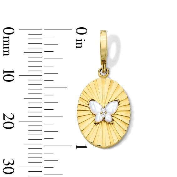 Mother of Pearl and Lab-Grown Diamond Accent Butterfly Necklace Charm in Sterling Silver with 18K Gold Plate