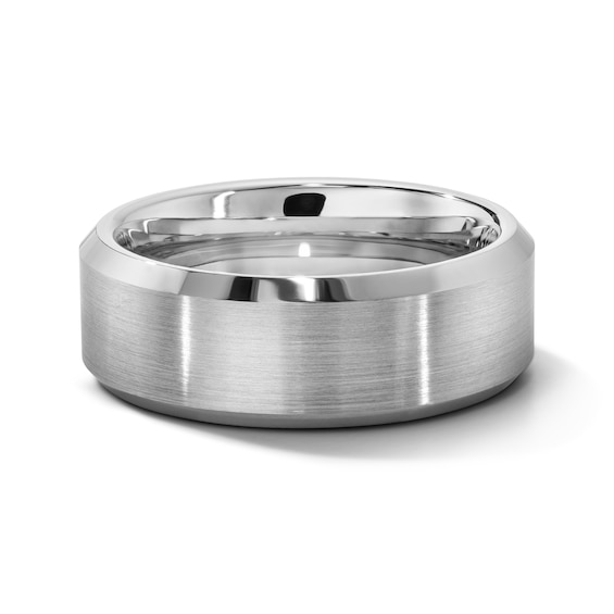 8.0mm Satin Finish Bevelled Wedding Band in Tungtsen