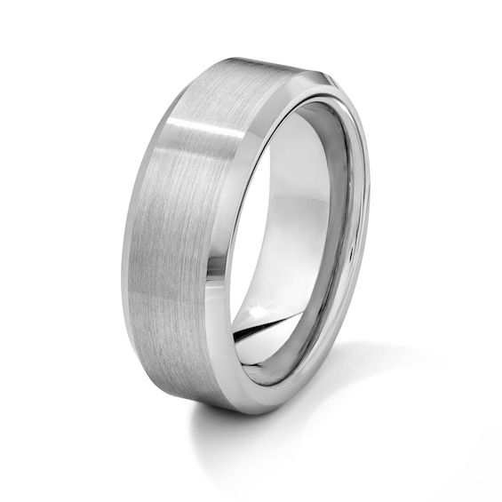 8.0mm Satin Finish Bevelled Wedding Band in Tungtsen