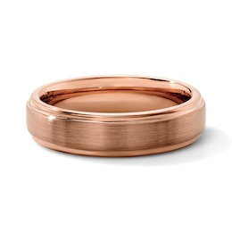 6.0mm Satin Finish Stepped Wedding Band in Tungsten with Rose Ion Plate