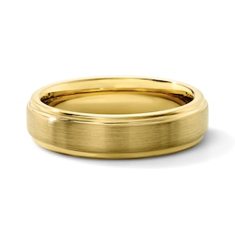 6.0mm Satin Finish Stepped Wedding Band in Tungsten with Yellow Ion Plate