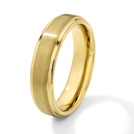 6.0mm Satin Finish Stepped Wedding Band in Tungsten with Yellow Ion Plate