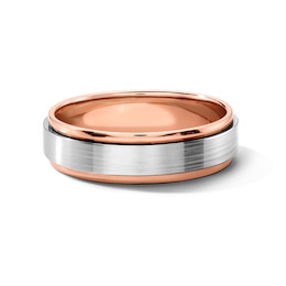6.0mm Brushed Stepped Wedding Band in 10K Two-Tone Gold - Size 10