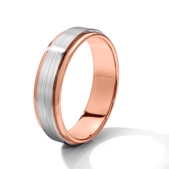 6.0mm Brushed Stepped Wedding Band in 10K Two-Tone Gold - Size 10