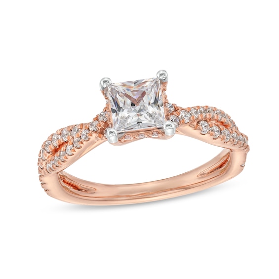 1-3/8 CT. T.w. Certified Princess-Cut Diamond Twist Shank Engagement Ring in 14K Rose Gold (F/Si2)