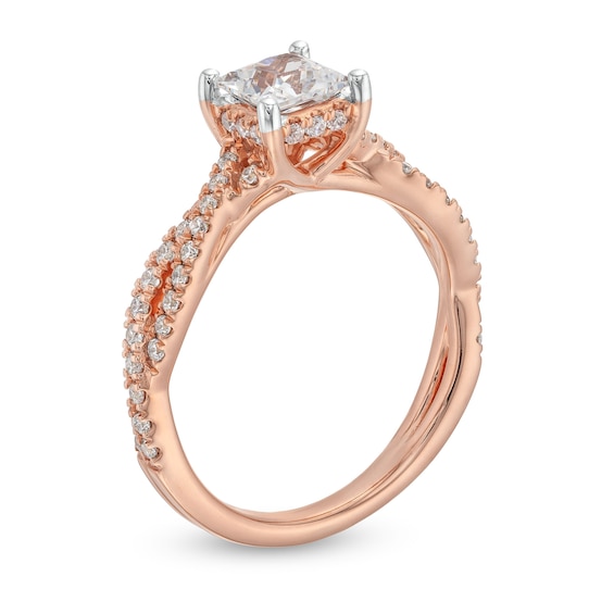 1-3/8 CT. T.w. Certified Princess-Cut Diamond Twist Shank Engagement Ring in 14K Rose Gold (F/Si2)