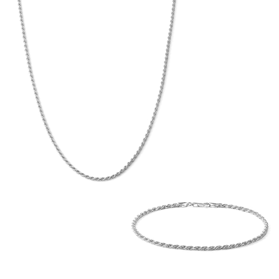 2.2mm Rope Chain Necklace and Bracelet Set in Solid Sterling Silver