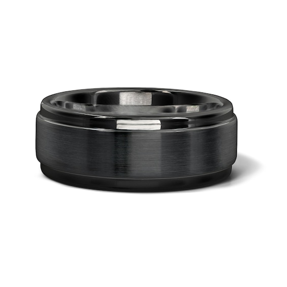 9.0mm Brushed Wedding Band in Titanium with Black Ion Plate