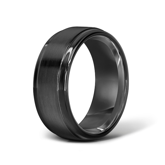9.0mm Brushed Wedding Band in Titanium with Black Ion Plate