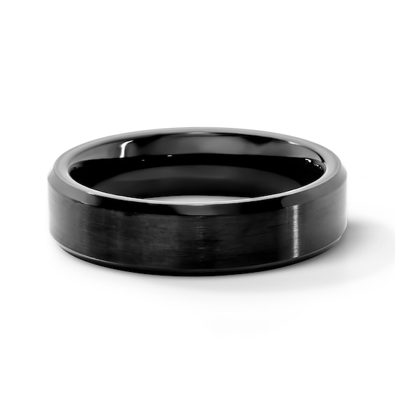 6.0mm Brushed Bevelled Wedding Band in Titanium with Black Ion Plate