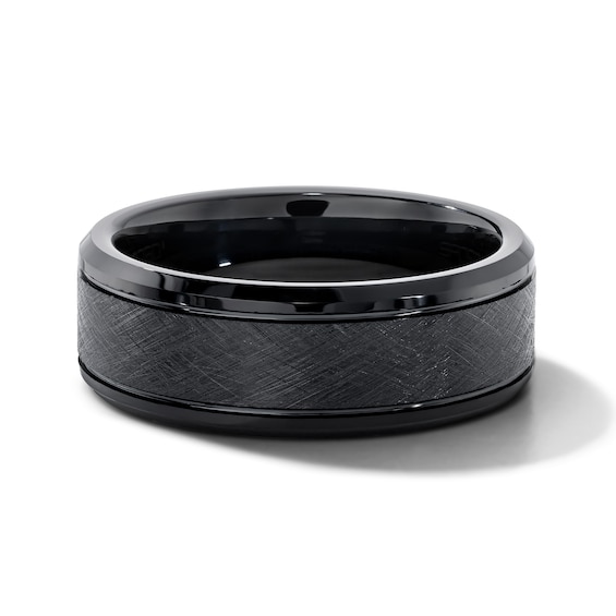 8.0mm Satin Finish Bevelled Wedding Band in Tungsten with Ion Plate