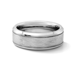 8.0mm Satin Finish Beveled Wedding Band in Tungsten with White Ion Plate