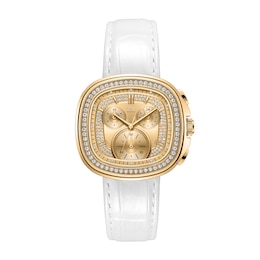 Men's JBW Coast 18K Gold-Plated Stainless Steel Chronograph Watch with Gold-Tone Dial and Ivory Leather Strap (Model: J6415A)